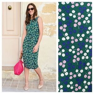 Boden Green Floral Tie Waist Jersey Dress 6